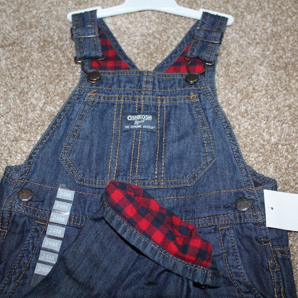 OshKosh B'Gosh Denim Lined Overalls Jean Red Baby Boys Size 24M 24 months NWT - Picture 2 of 4